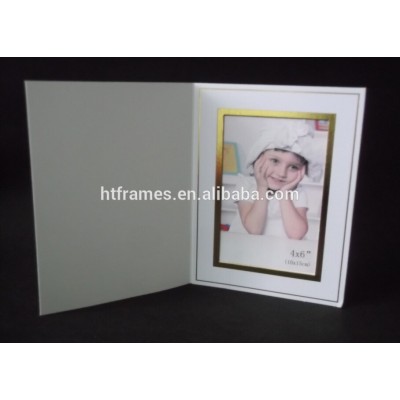 4"x6 " white cardboard photo folder with double gold line